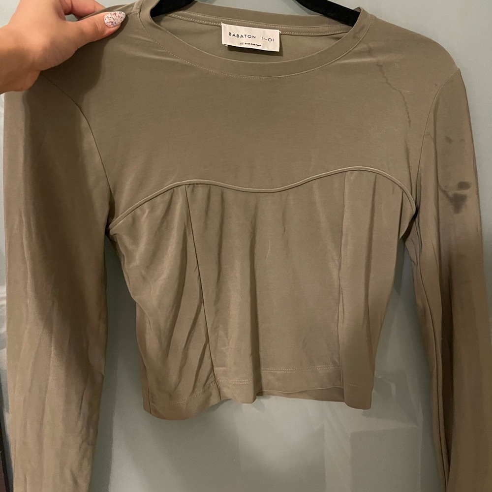 aritizia long sleeve sage green bustier crop top - Picture 2 of 4